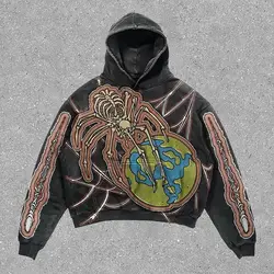 Harajuku Fashion Retro Spider Hoodie Oversized Streetwear Tops Sweatshirt Y2k Clothes Gothic Grunge Hoodies Women Men Clothing