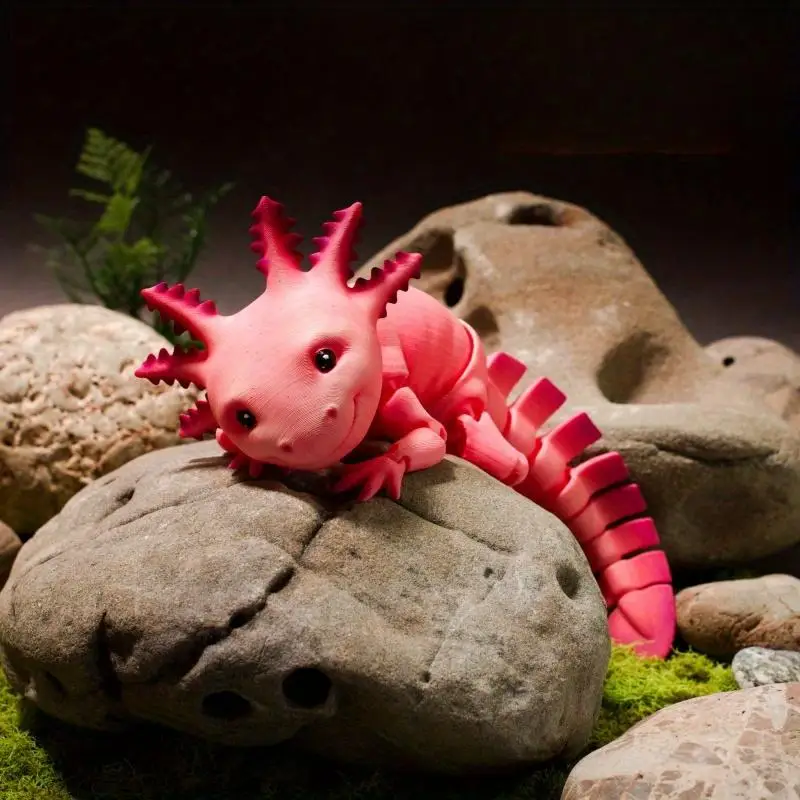 Flexible Jointed 3D Printed Axolotl Statue, Rich Expressive Eyes, Moving Legs, Christmas Gift, Vintage Future Design