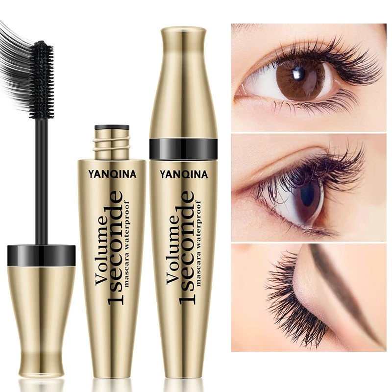 3d Waterdichte Curling Mascara Vloeibare Vezel Zwarte Wimpers Borstel Langdurige Natuurlijke Oogmake-Up Verlenging Vaste Vorm