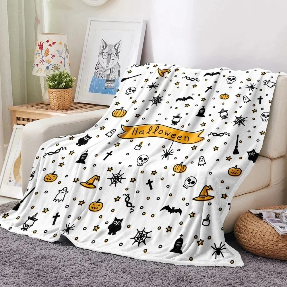 Halloween Bat Pumpkin Lantern Hat Pattern Fleece Flannel Throw Blanket Soft Warm Lightweight for Boys Girls Festival Gift King