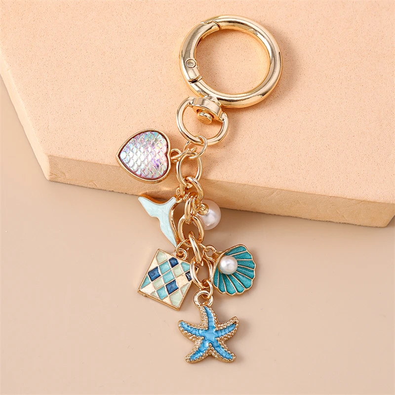 Modische Sommer-Strand-Schlüsselanhänger mit Seestern und Muschel für Damen und Herren, Auto-Schlüssel, Handtaschen-Anhänger, DIY-Schmuckzubehör – Detail 7