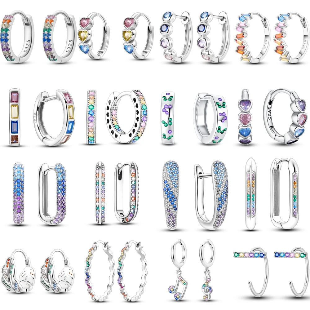 925 Sterling Silver Floral Plant Colourful Series Jewelry Fashion Zircon Circle Hoop Earrings For Women Jewelry S925 Gifts