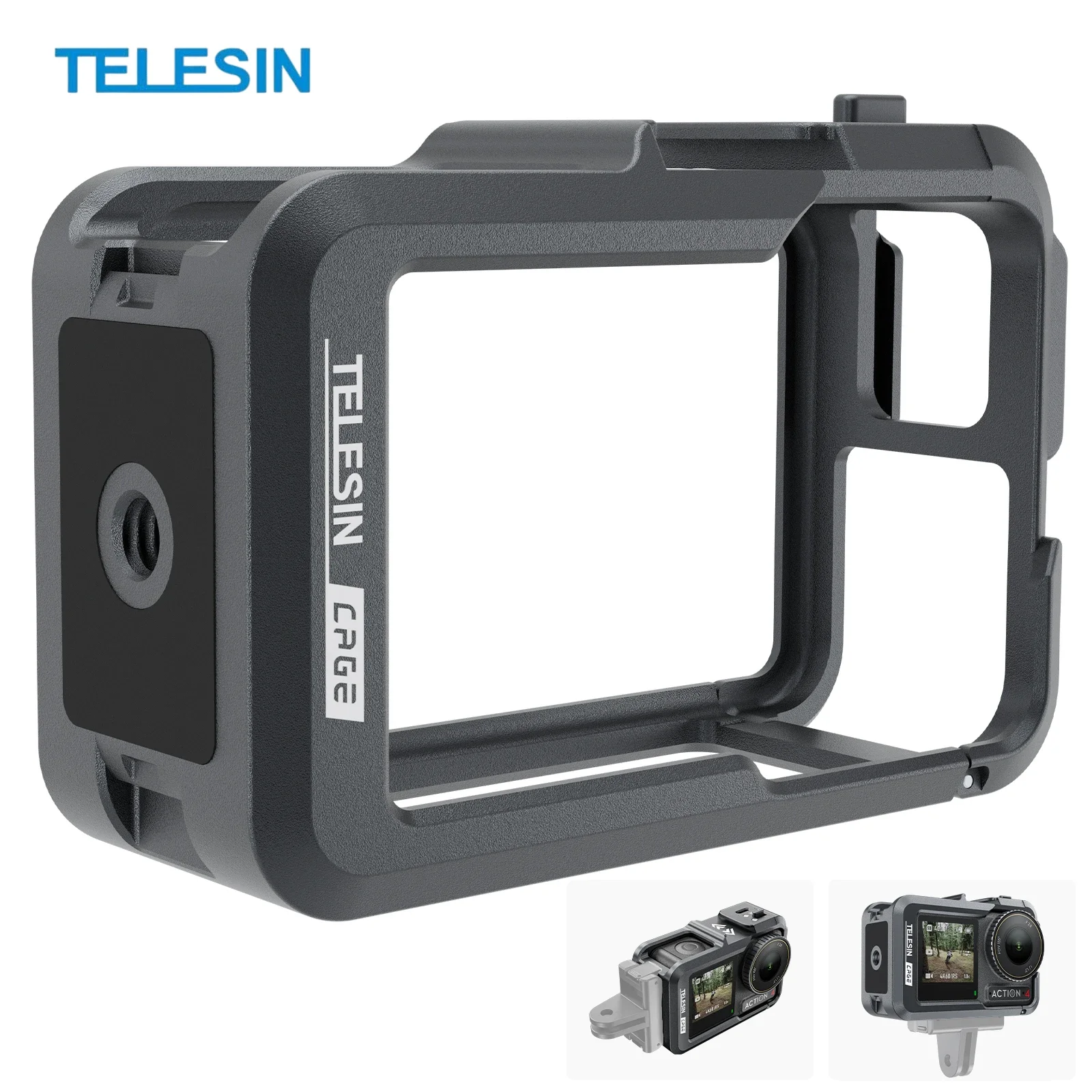 TELESIN Metal Combo Cage for DJI OSMO Action 4 3 Rabbit Cage with Quick Release Magnetic Two Claw Adapter and 1/4 Threaded Hole