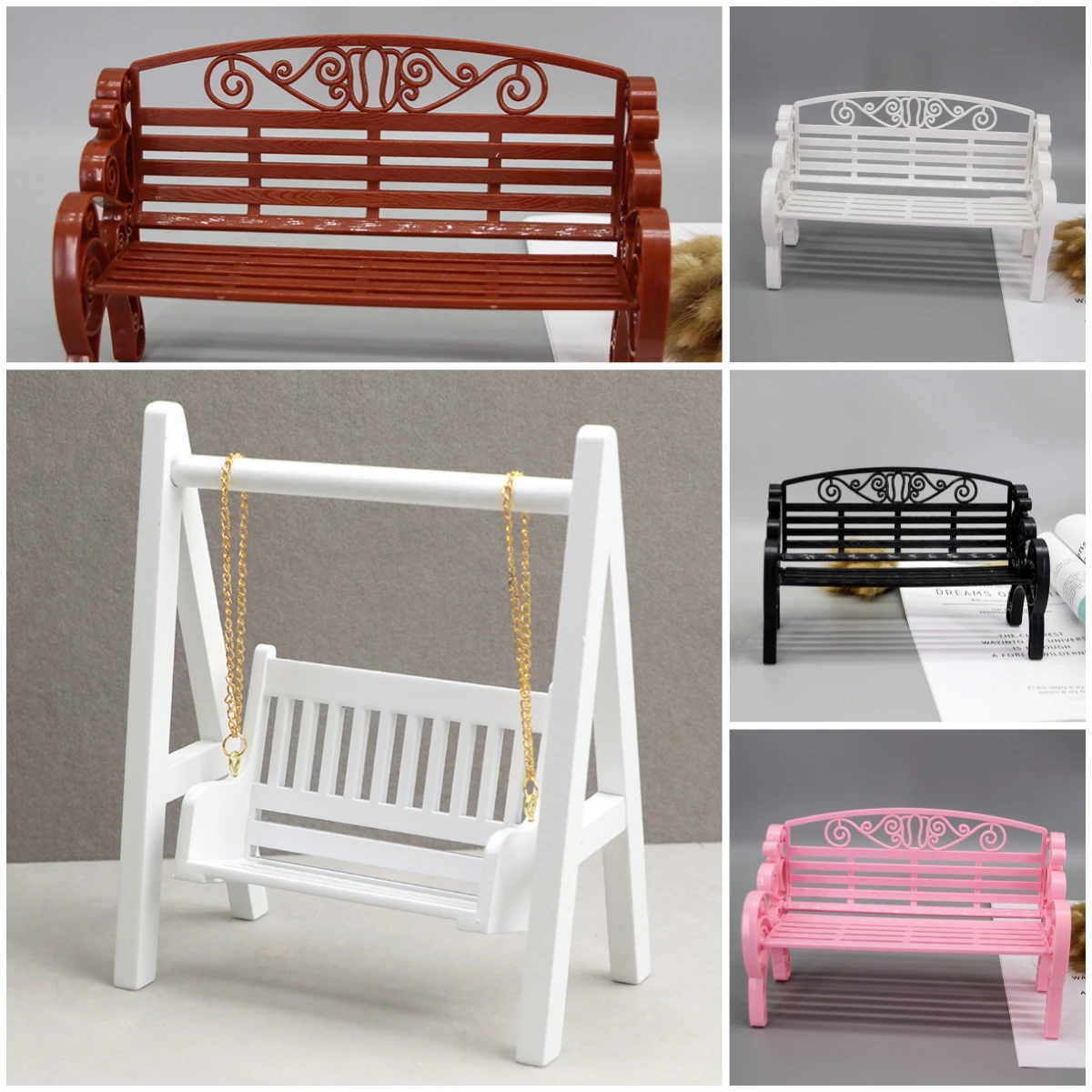 Doll House Accessories Chairs, Park Benches, Garden Furniture Swing Chairs, BJD Doll Accessories