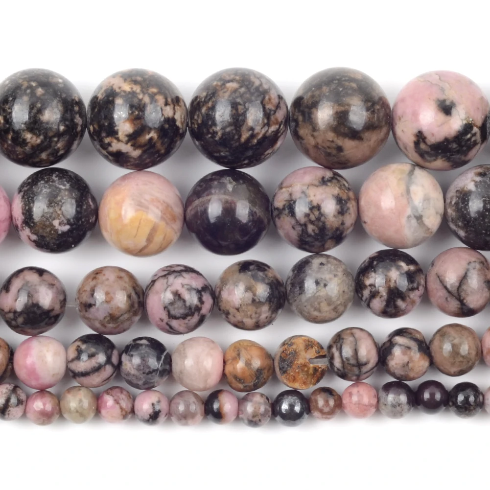 4mm-12mm Natural Black Lace Rhodonite Stone Round Beads for Jewelry Making Diy Bracelets Necklace 15