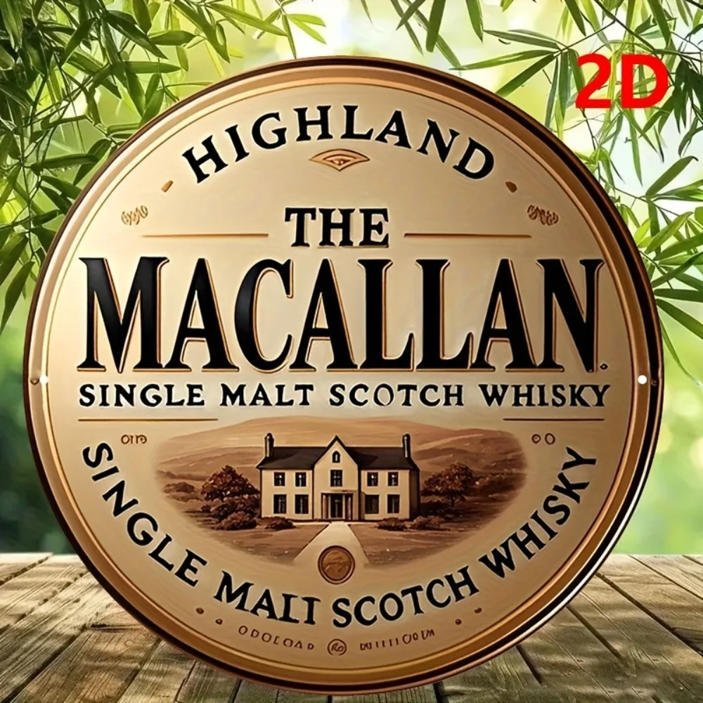 لافتة ألومنيوم مسطحة ثنائية الأبعاد من هايلاند ماكالان - 7.8 × 7.8 بوصة ديكور حائط ويسكي ريفي، هدية مطبخ بار، موضوع سكوتش