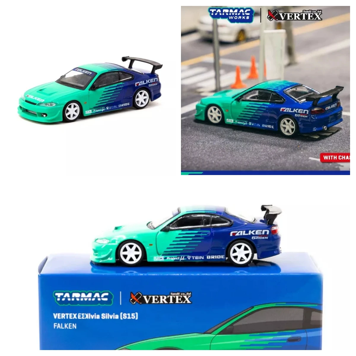 

VERTEX SILVIA S15 FALKEN масштаб 1:64 от TARMAC, коллекция машинок, ограниченный выпуск, хобби-игрушки