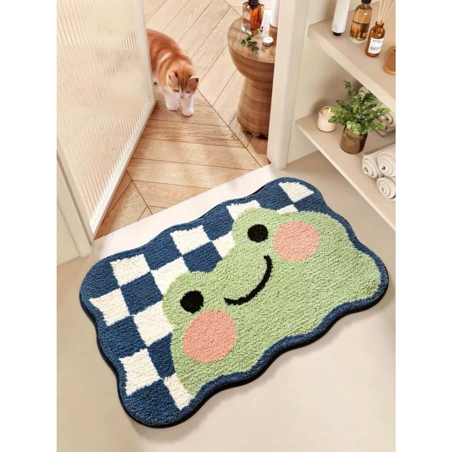 Frog Design Non-Slip Bath Mat | Soft, Absorbent & Machine Washable Bathroom Rug with Non-Slip Backing, Practical Home Decor