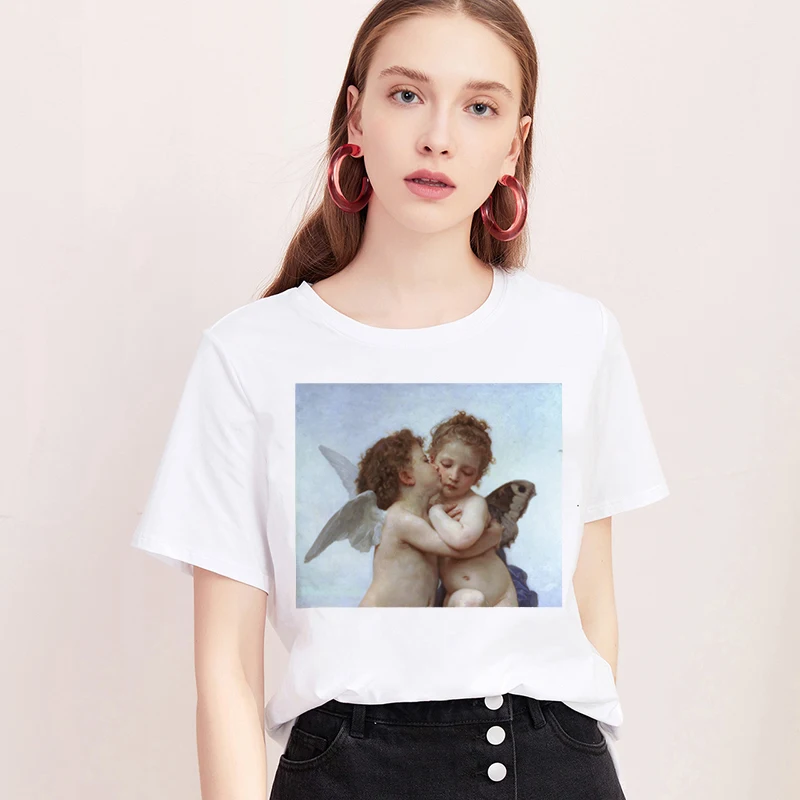 Mona Lisa T shirt Women spoof personality fashion Tshirt summer 2020 Harajuku aesthetics Short Sleeve White Tops Female T-shirt