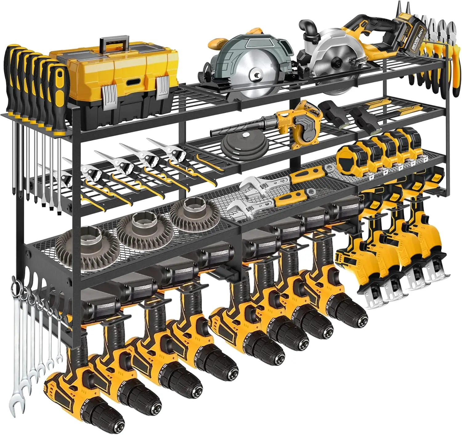 

49'' Large Power Tool Organizer Wall Mount, 4 Layer Tool Storage Rack Loads 600 LBS, Utility Racks for Garage Organizati