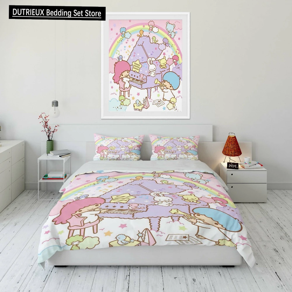 

Sanrio Little Twin Stars Printed Soft Bedding Set Cartoon Anime Duvet Cover Comforter Cover Boys Girls Children Adults Twin King