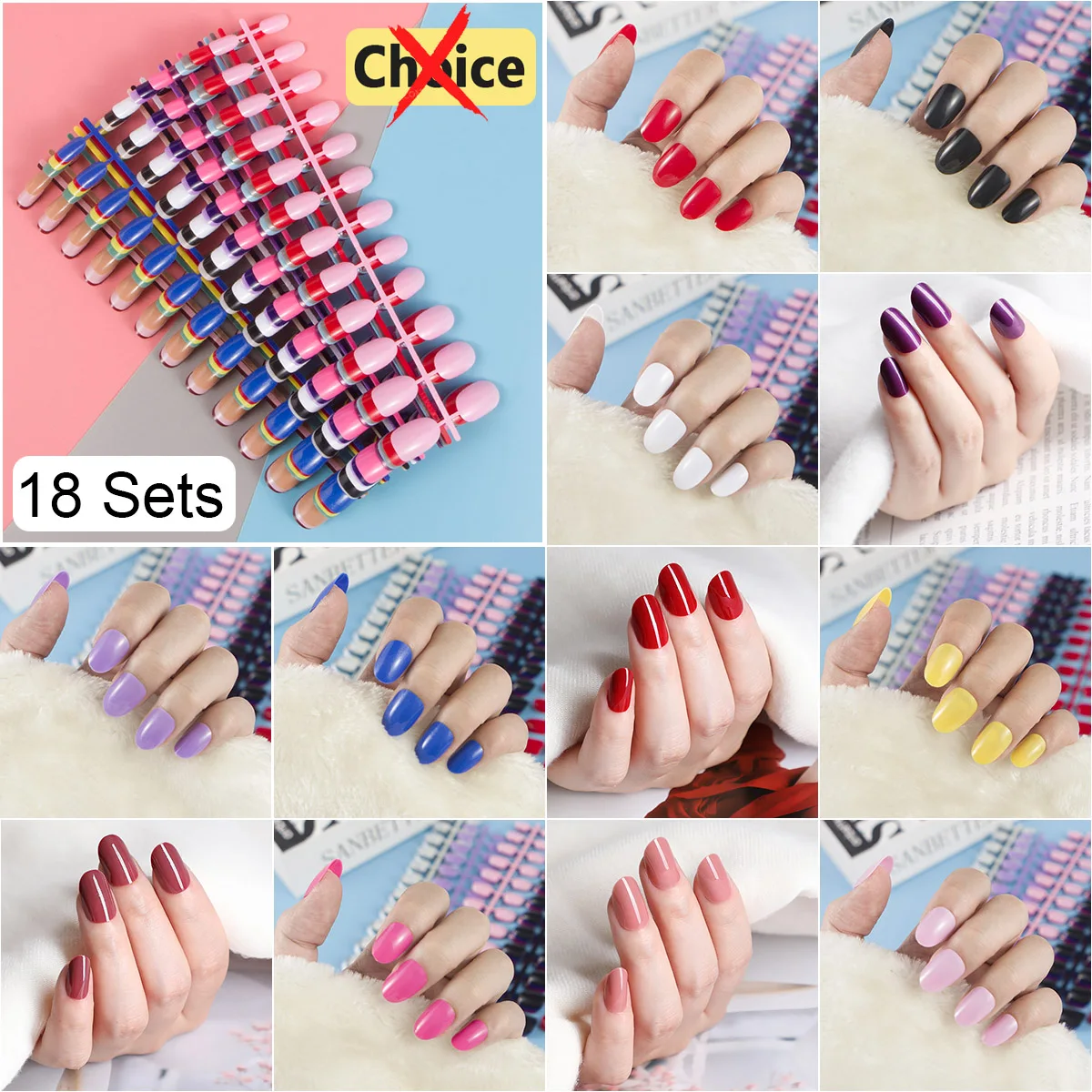 

Pay One Shipping Fee ONLY 432pcs 18 Mixed Solid Colors Short Round Almond Coffin Shape Nail Tips Full Cover False Nail Tips