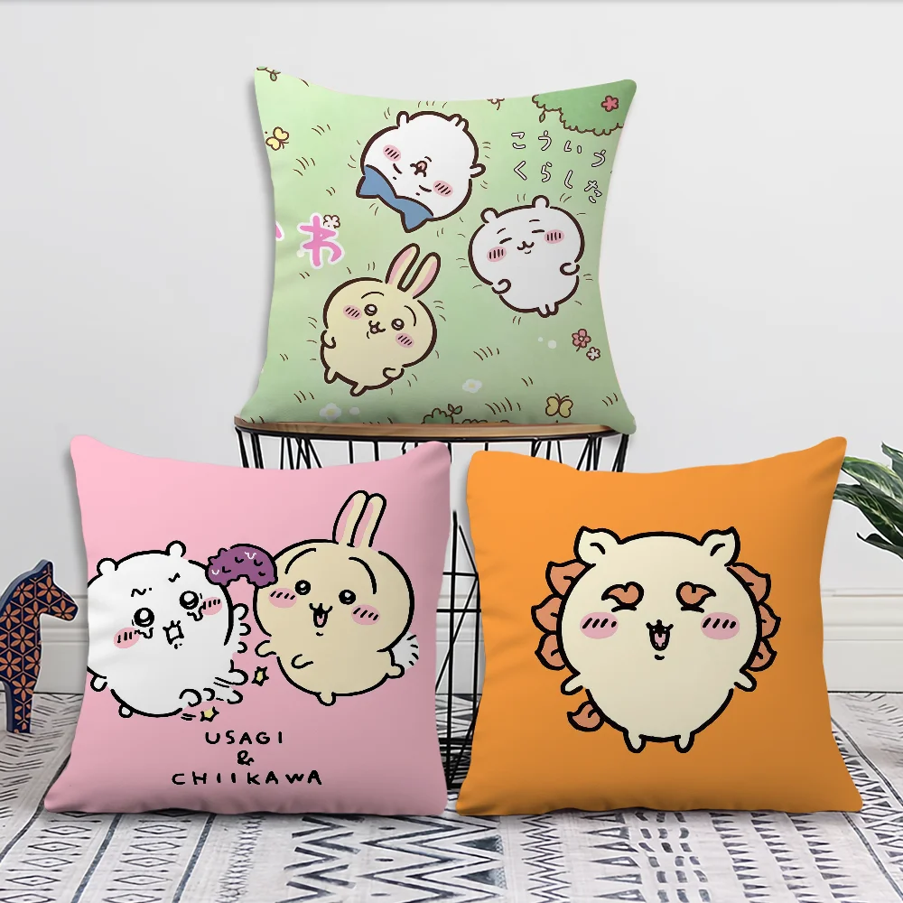 Cartoon Amine C-Chiikawas Cute Pillow Case Square Cushion Room Bedroom Headboard Sofa Living Backrest Car Accessories Nap Time