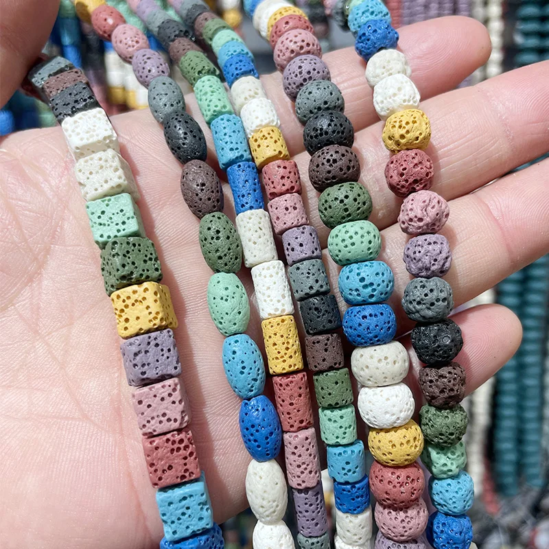 6 مللي متر 8 مللي متر الحمم البركانية الحجر الطبيعي حبة ملونة روك الحمم البركانية فضفاض الفضاء الخرز لصنع المجوهرات قلادة سوار ذاتي الصنع