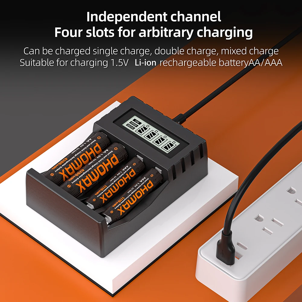 PHOMAX AA/AAA 4200mWh 1110mWh 1.5V Li-Ion Rechargeable Battery Charger Lithium Batteries For Mouse Flashlight Fan Game Machine