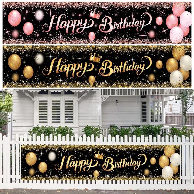 Black Gold Happy Birthday Banner Flags 30 40 50 Years Old Birthday Party Decor 30th 40th 50th Birthday Backdrop Anniversary