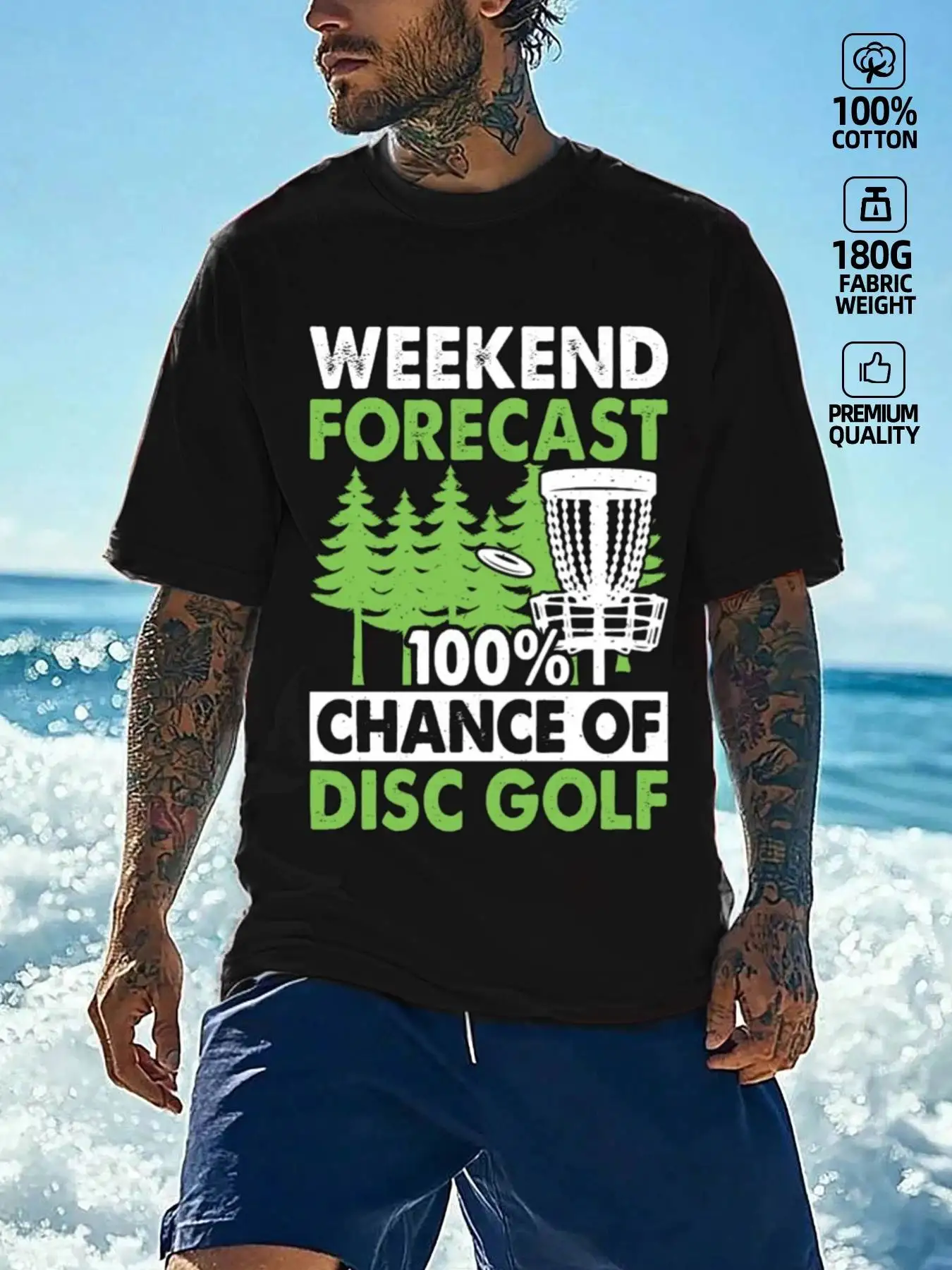 Weekend Forecast 100% Chance of Disc Golf T-Shirt 100% Cotton O-Neck Short Sleeve Summer Casual Mens T-shirt Streetwear
