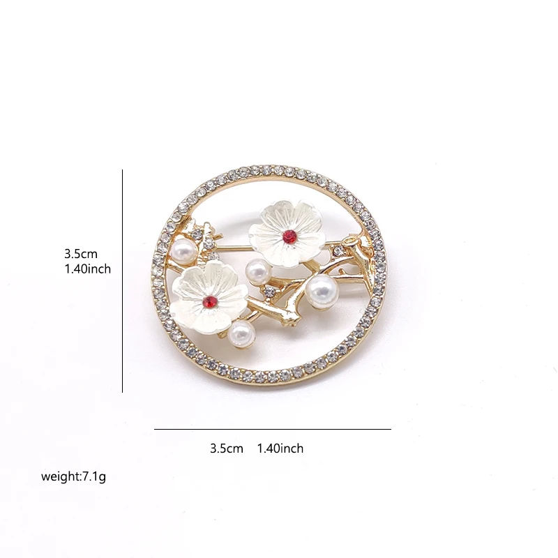 Classic National Style Antique Round Cherry Blossom Pearl Style Hanfu Clothing Accessories with Brooch Head Pin Jewelry