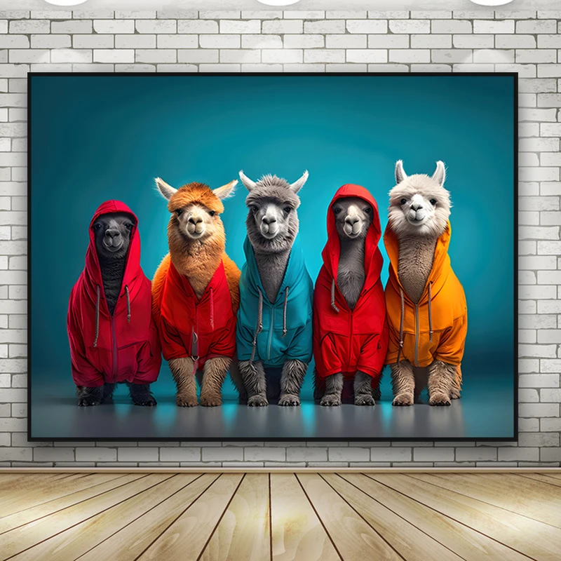 Alpaca Llamas Group Painting Canvas Print Cute Fashion Animal Wall Art Poster Modern Picture Living Room Home Decoration Cuad