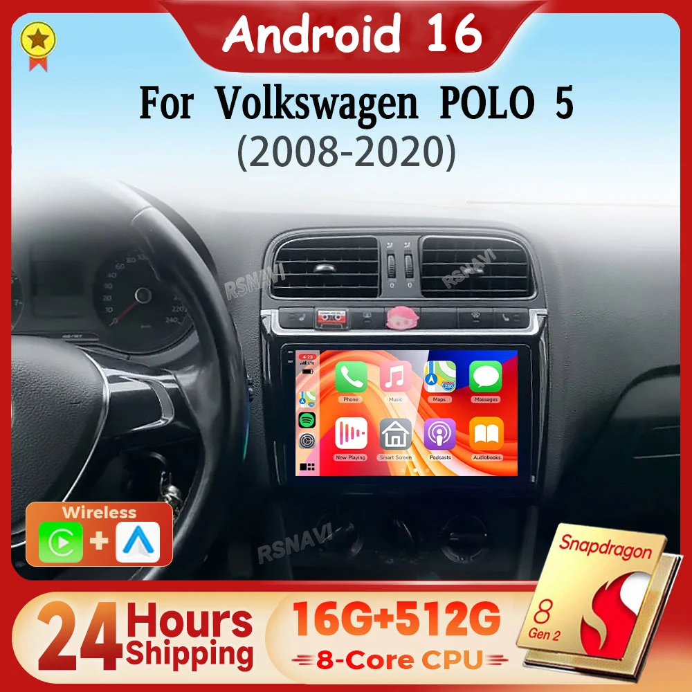 Android 16 Qualcomm Car radio Navigation Multimedia Player For Volkswagen VW POLO 5 Sedan 2008 - 2023 Carplay Auto napdragon 