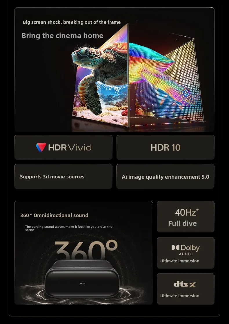 JMGO O3 Ultra Laser Projector Air Gesture Remote UWB Tech 3100 Lumens 4K Short Throw Built-in Smart Home Theater Projector