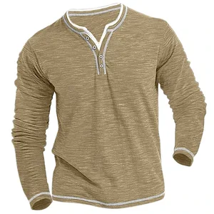 Camiseta casual com decote em v masculina, de mangas compridas, macia, elástica, algodão, pequena, confortável, camisa Henley, outono, inverno, nova 10 principais vendas camisa henley manga longa - №6