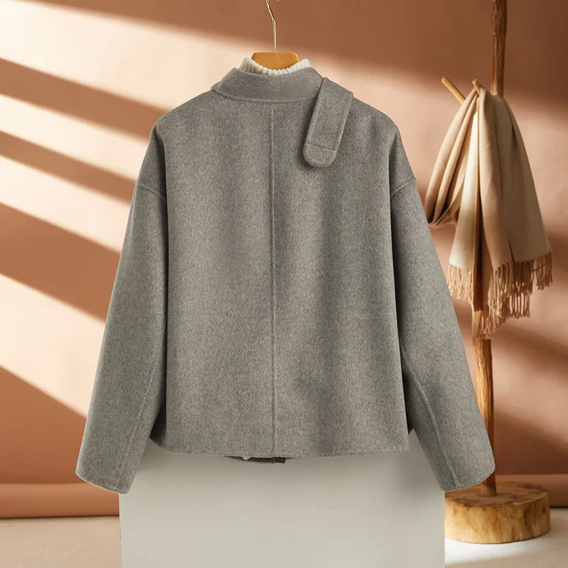 Xiaoxiangfeng-Manteau en Laine Double Face pour Femme, Court, Décontracté, Triblockchain, Col Rond, Nouvelle Collection Automne et Hiver 2023