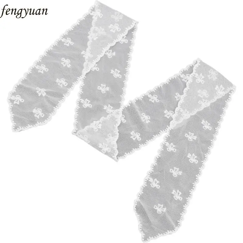 

B2QE Elegant Lace Scarf With Embroidery Pattern Neck Wrap Multiuse Waistband For Fashionable Women And Lady Formal Occasion