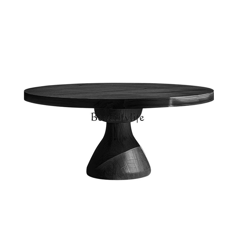 Italian minimalist solid wood dining table wabi sandy wind log design household round eating table