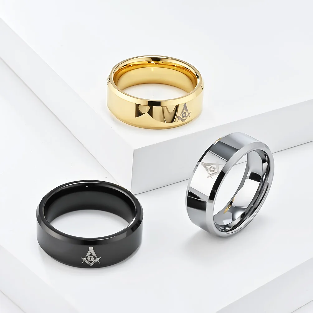 

5 pieces 8mm Black Freemason Tungsten Carbide Ring Men's Wedding gift Ring Free Mason Masonic Ring