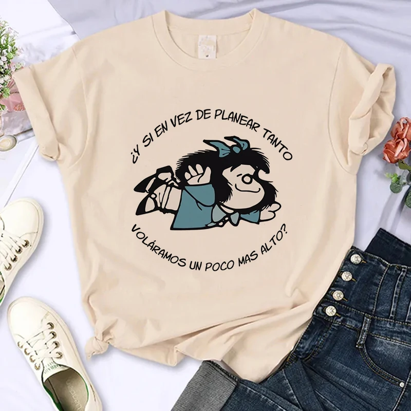 Cute Mafalda Print Y2k Shirt 90s Harajuku Tshirt donna uomo Funny Mange T Shirt Graphic Ulzzang T-Shirt Kwaii estetica Tees top