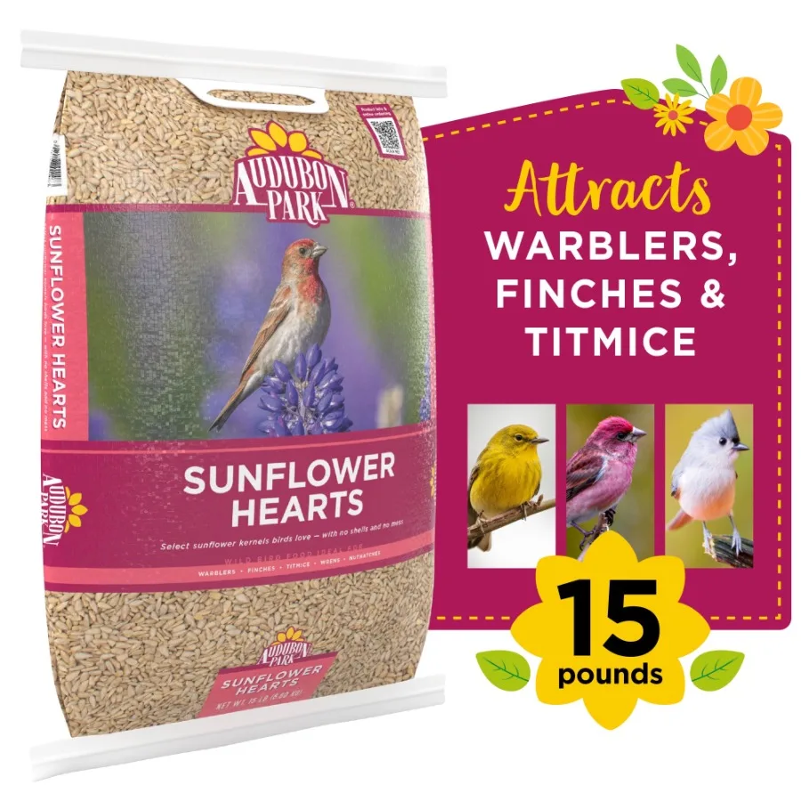 Sunflower Hearts Dry Wild Bird Food 15 lb. Bag Perfect for Backyard Feeding High-Quality Nutrient-Rich Seeds Attract a Variety