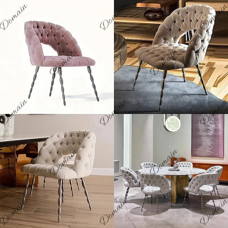 Modern Italian Light Luxury Dining Chair, Creative Designer Stainless Steel Armchair, Vanity Chair