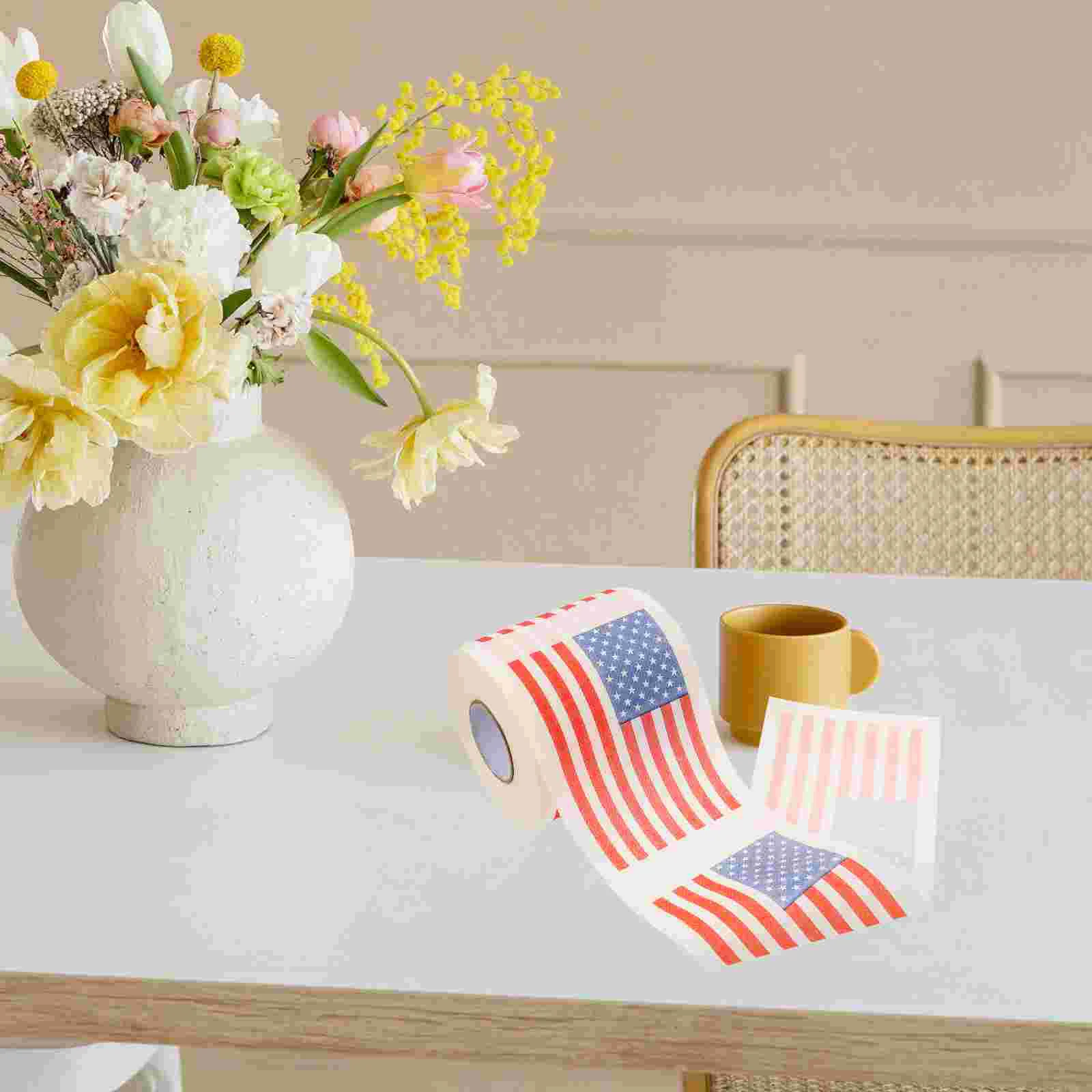 2 Rolls American Flag Paper Bathroom Toilet Napkin Napkins Printed Papers for Tissue