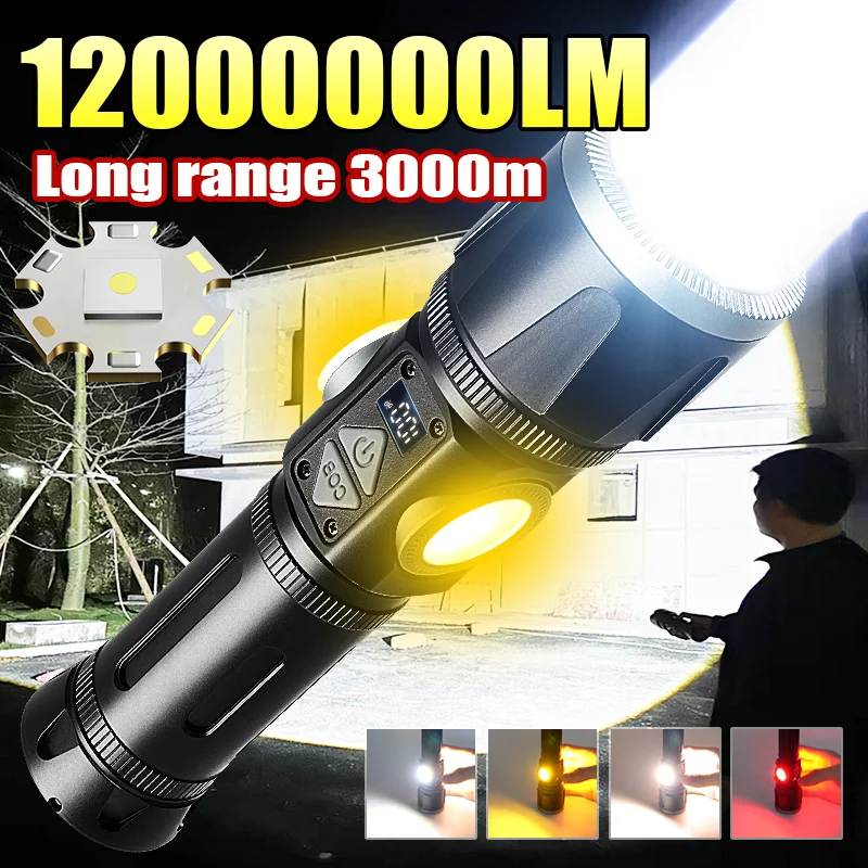 الأكثر سطوع 800WLED + COB مصباح يدوي USB مصباح يدوي قابل لإعادة الشحن طلقة طويلة الصيد الشعلة 12000000LM السوبر مشرق مقاوم للماء الشعلة #1