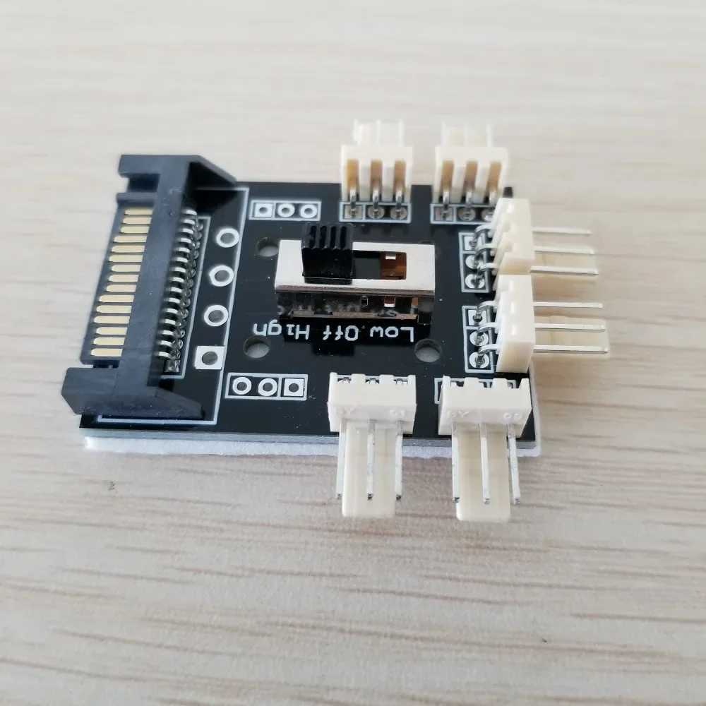 Hub de resfriamento de ventilador sata 1 a 6, adaptador pcb de tomada de 12v com 2 níveis de velocidade controlador para pc faça-você-mesmo