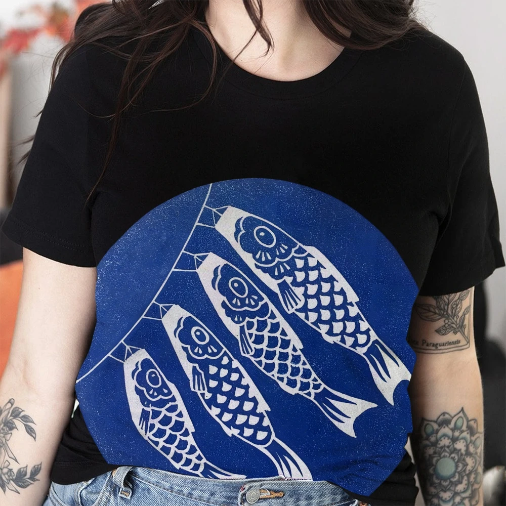 Fishes Cute Cartoon Pattern Quality Oversized Acid Washed Y2K T Shirt Men Vintage T-shirts Streetwear Mineral Wash Tee Shirts