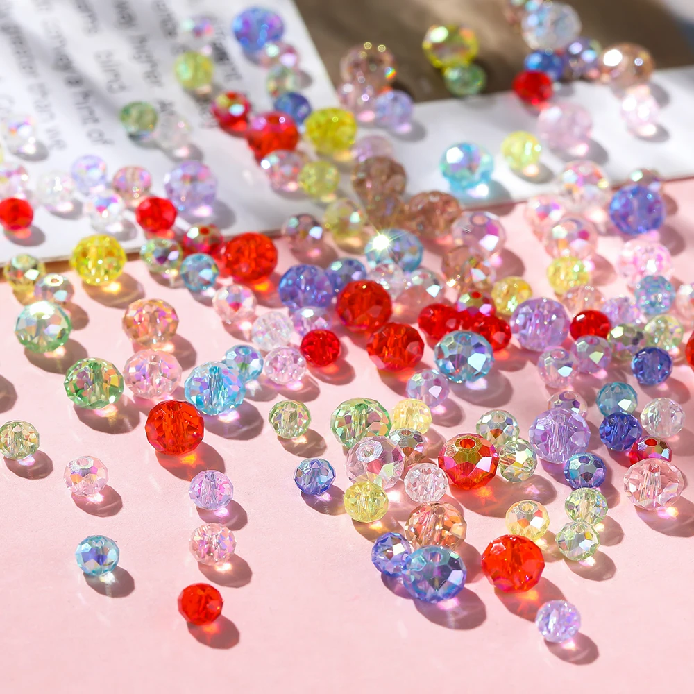 50 Uds. Cuentas redondas planas facetadas de cristal de Color AB, cuentas espaciadoras sueltas para DIY, collar, pulsera, pendientes, accesorios para hacer joyas