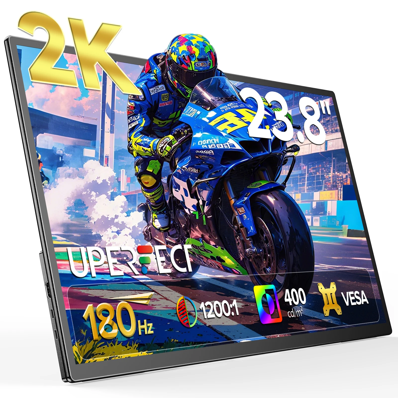 Monitor portátil UPERFECT de 23,8 pulgadas y 180Hz, pantalla de juegos 2K con pantalla VESA IPS, HDMI tipo C para PC, PS4, PS5, Switch, Xbox, Steam Decks