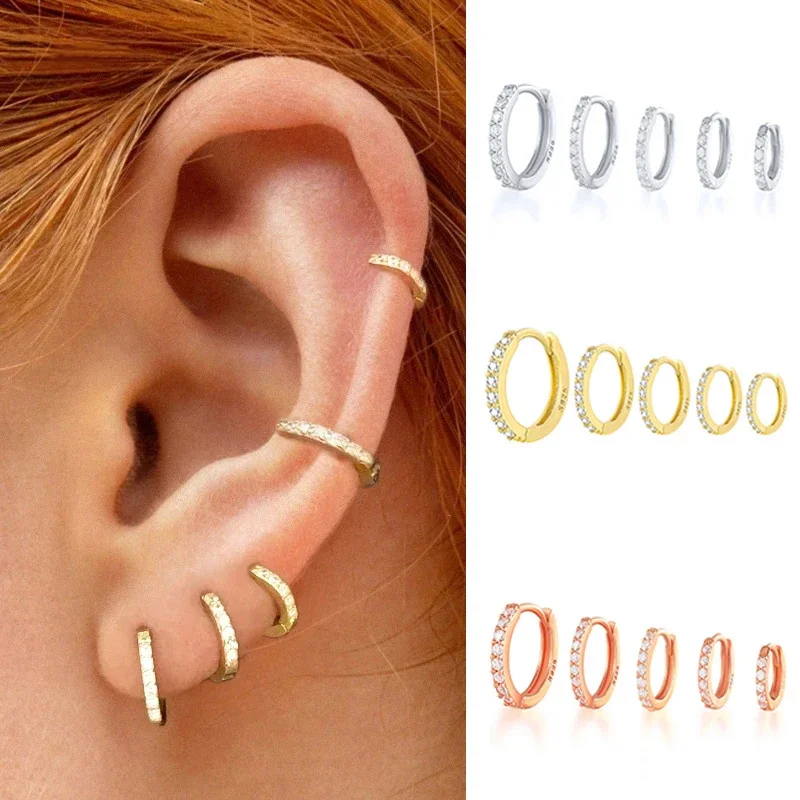 2PC/Set Stainless Steel Minimal Hoop Earrings Crystal Zirconia Small Huggie Thin Cartilage Earring Helix Tragus Piercing Jewelry