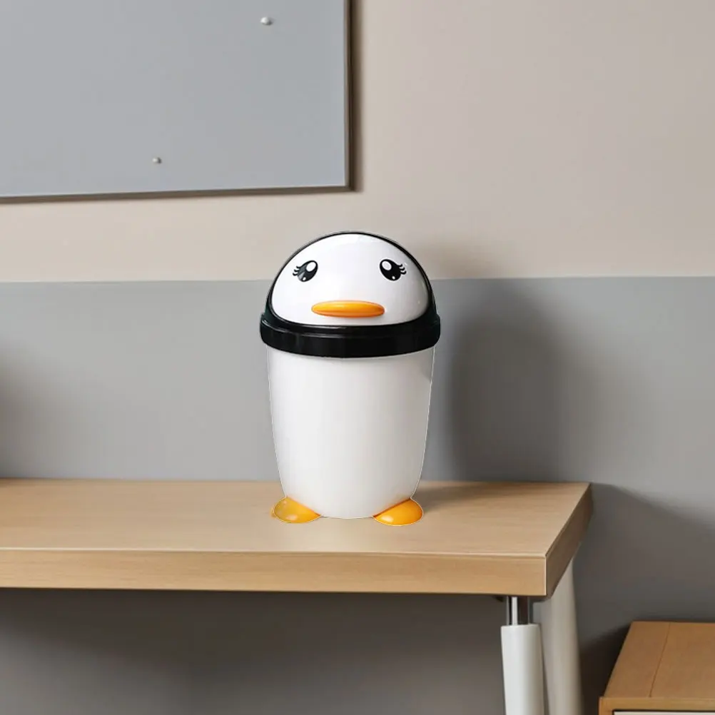 

2pcs Trash Basket Swivel Cover Cute Penguin Kids Room Bedroom Car Large Capacity Stable Base Plastic Dustbin