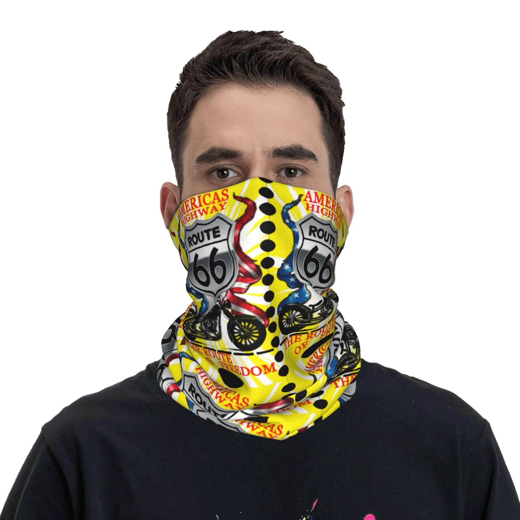 America Highway Route 66 el Ruta de la Libertad Bandana Cuello Polaina Impreso Madre Carretera Oldschool Máscara Bufanda Gorros cálidos Correr