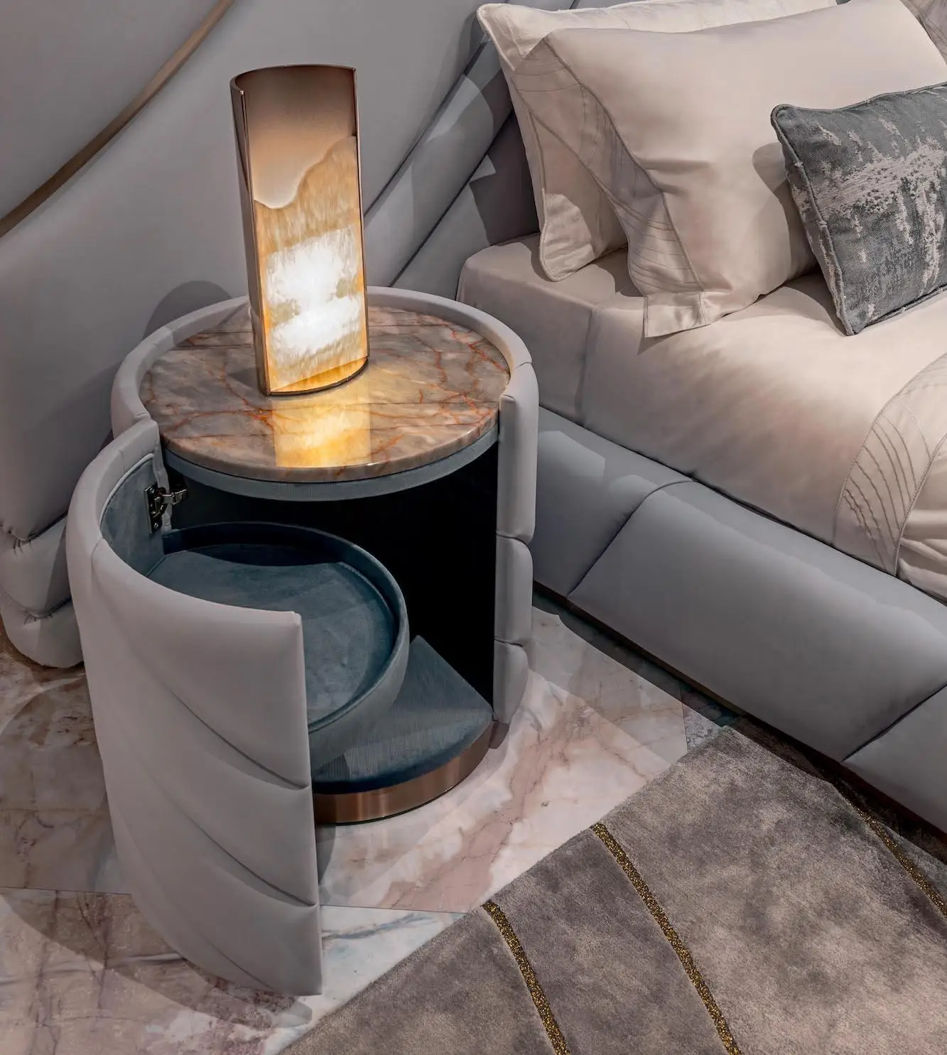 Bedroom Stainless Steel Base Bedside Table Furniture Set Luxury Marble