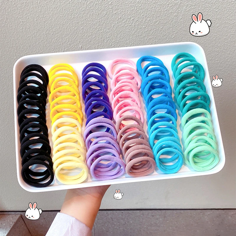 50pcs/Set Elastic Hair Bands Girls Hair Accessories Colorful Nylon Headband Kids Scrunchie Gift