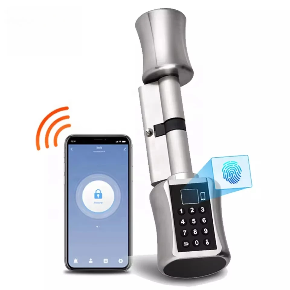 Smart Life APP Keyless Fingerprint Door Lock Cylinder Adjustable Electronic Password Card Key APP Lock Cylinder