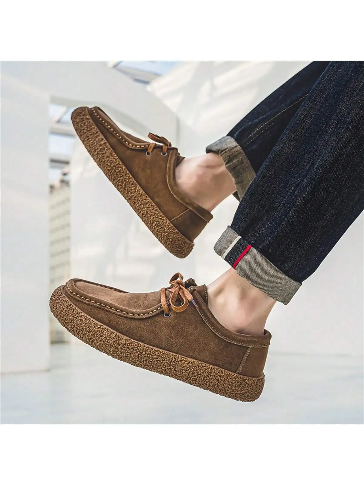 Herren Mode Freizeitschuhe Wildleder Schnürschuhe Plateau-Loafer Atmungsaktive Rutschfeste Bequeme Geh- und Fahrschuhe für Männer – Detail 3