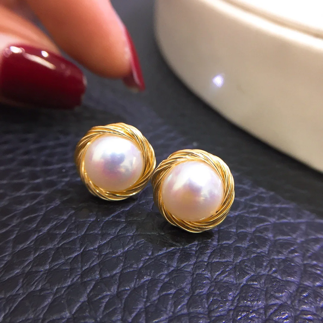 2024 New Silver Needle Stud Earrings Natural Pearl Baroque W/Special Labour Wire 14kGold Filled Korea Jewelry For Women Hotsale