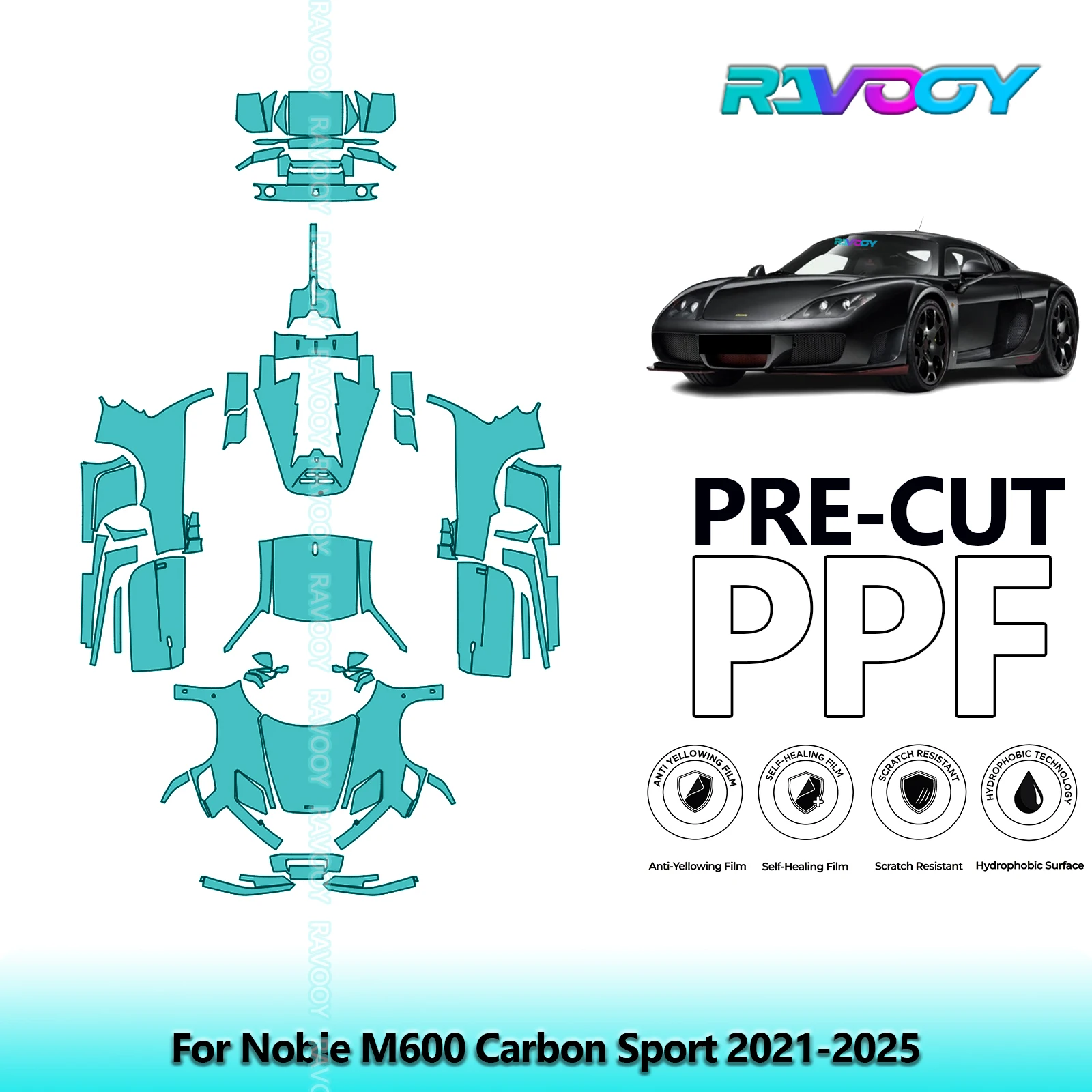 

Полный автомобильный прозрачный бюстгальтер, предварительно вырезанная защитная пленка PPF для Noble M600 Carbon Sport 2021-2025