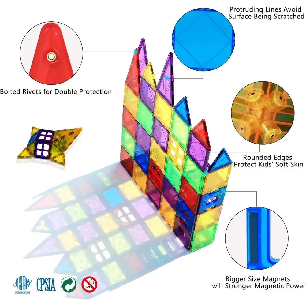 ชุดบล็อกแม่เหล็ก 130 ชิ้นสำหรับเด็กอายุ 4-10 ปี ของเล่นแม่เหล็กที่เหมาะสำหรับเด็กชายและเด็กหญิง