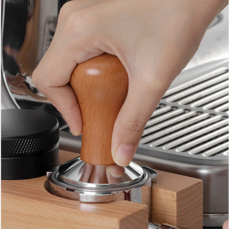 

Stainless Steel Coffee Tampers 51/53/58mm Espresso Coffee Powder Distributor Leveler Tool Bean Press Hammer with Wooden Handle